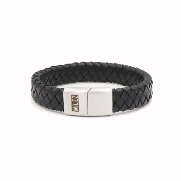 Leren heren armband zwart S