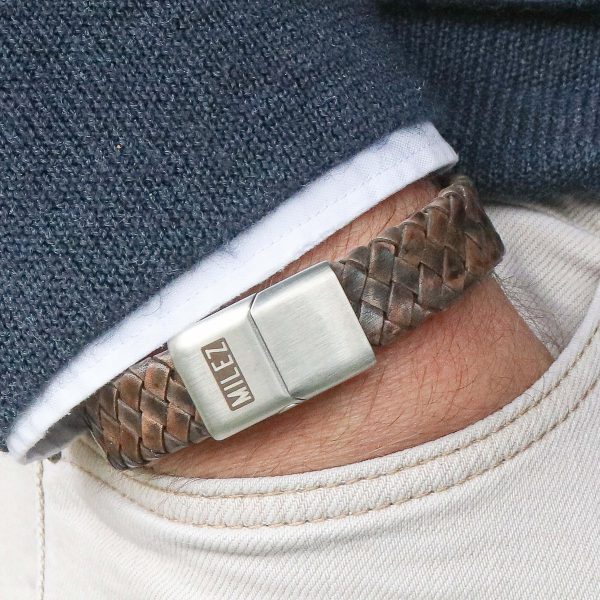 Leren heren armband bruin M - Afbeelding 2