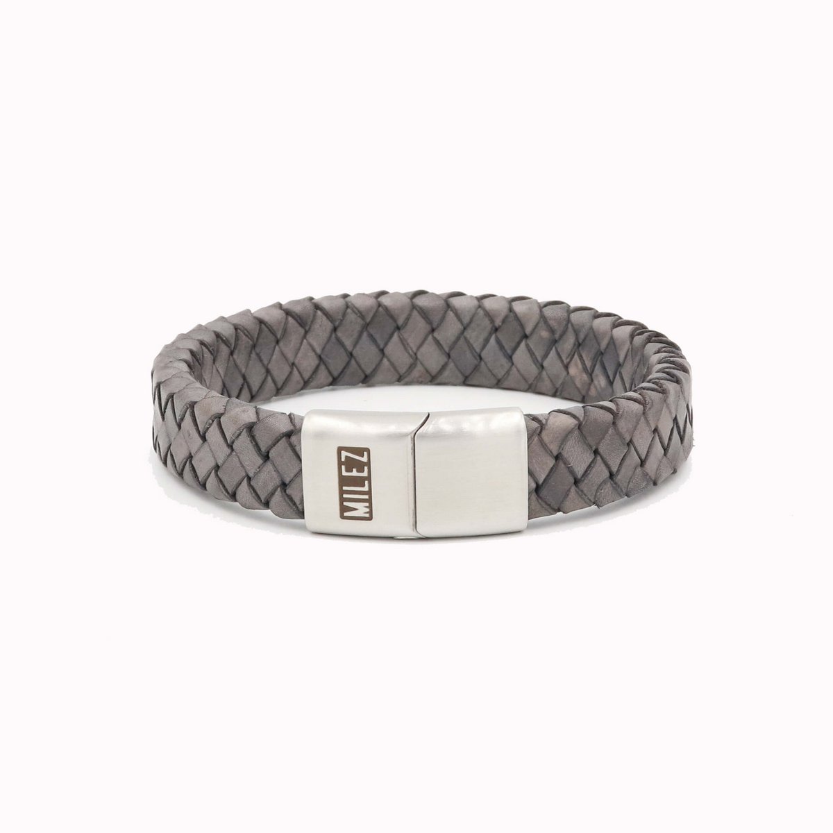 Leren heren armband grijs S