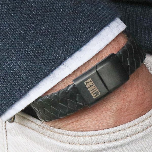 Leren heren armband zwart | zwarte sluiting M - Afbeelding 2