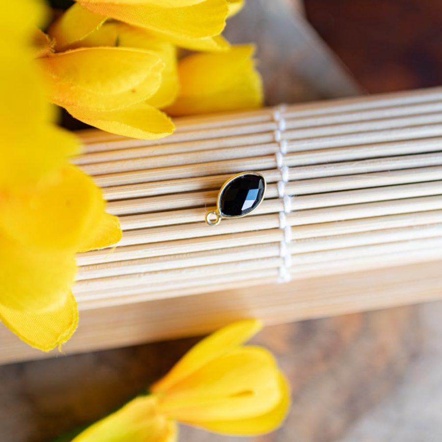 Edelsteen Hanger Zwarte Onyx 925 Zilver & Verguld (12 mm) - Afbeelding 2