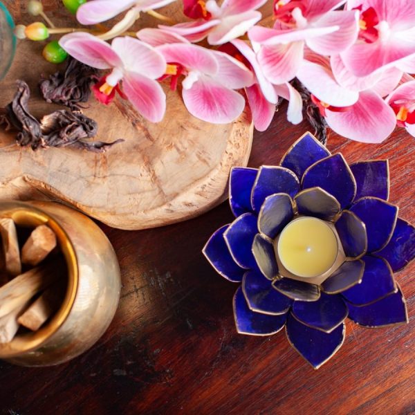 Lotus Sfeerlicht Indigo 6e Chakra Goudrand - Afbeelding 4