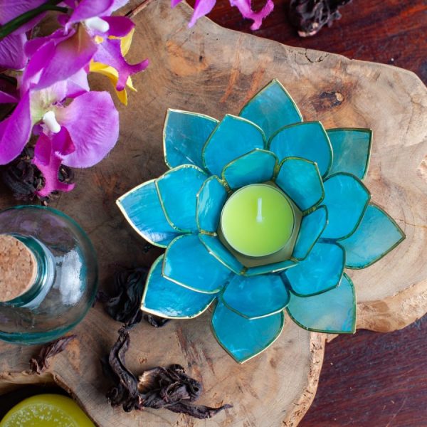 Lotus Sfeerlicht Blauw 5e Chakra Goudrand - Afbeelding 2