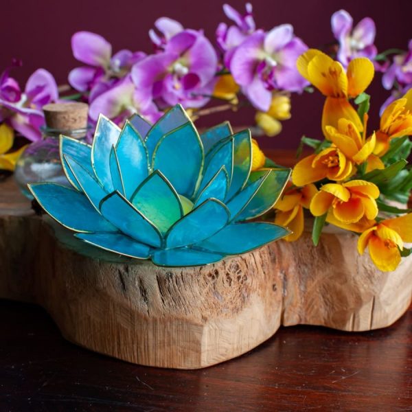 Lotus Sfeerlicht Blauw 5e Chakra Goudrand - Afbeelding 3