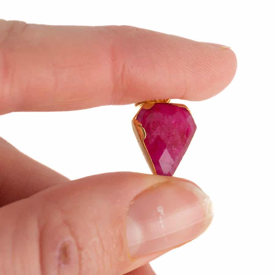 Edelsteen Hanger Robijn (gekleurd) Diamantvorm | Verzilverd | 15 x 12 mm - Afbeelding 2