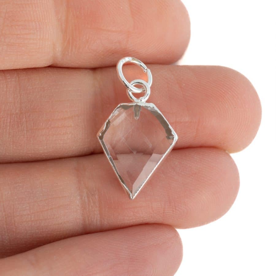Edelsteen Hanger Bergkristal Diamantvorm | Verzilverd | 15 x 12 mm - Afbeelding 3