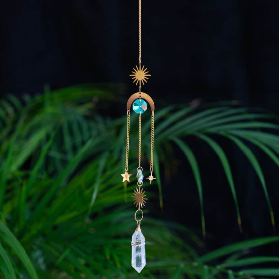 Edelsteen Regenboog Hanger | Zon en Maan | Bergkristal (40 cm) - Afbeelding 3