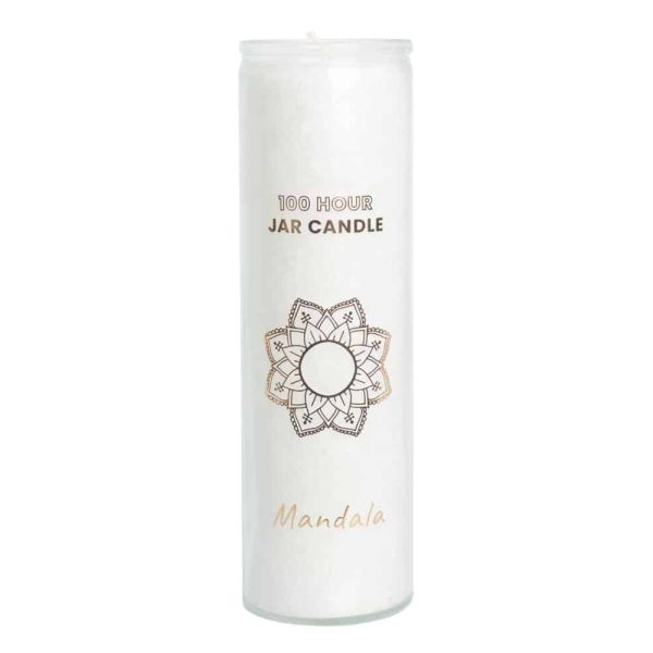 Fair Trade Mandala Stearine Kaars in Glas | Wit (100 Branduren)