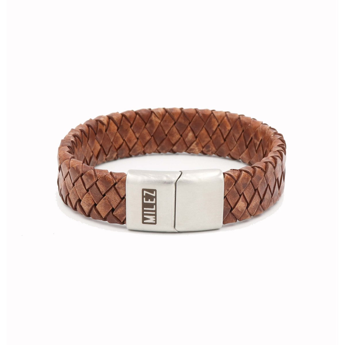 Leren heren armband cognac L