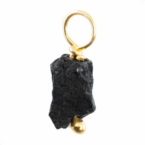 Ruwe Edelsteen Hanger Zwarte Toermalijn 925 Zilver & Verguld (8 | 12 mm)