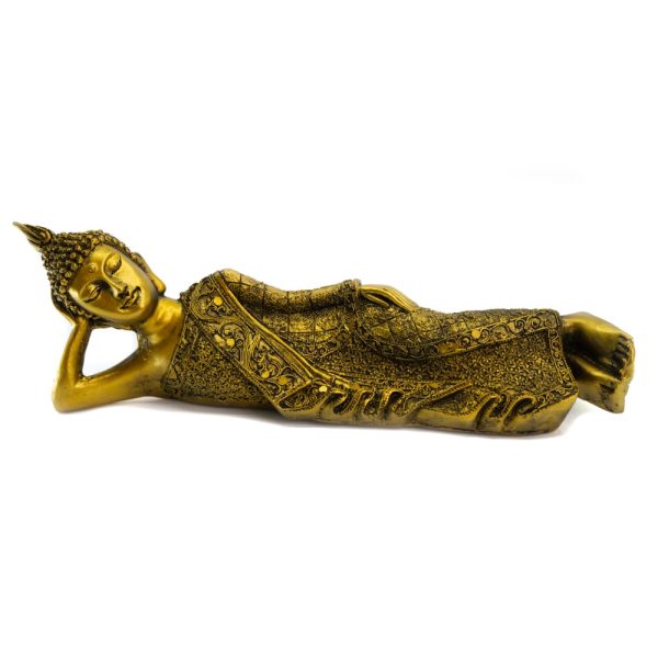 Thaise Boeddha Beeld Liggend Polyresin Goudkleurig | 35 x 8 cm