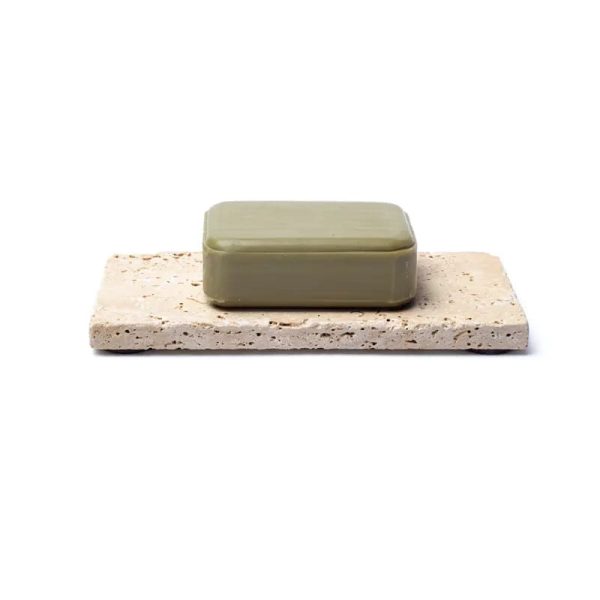 Travertijn zeephouder of kaarshouder naturel | 15x7.5x1cm; 245g