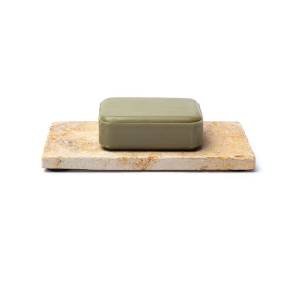 Travertijn zeephouder of kaarshouder goudkleur | 15x7.5x1cm; 245g
