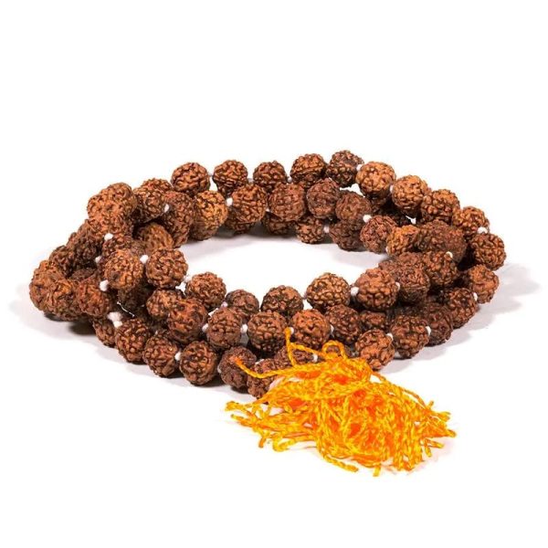 Mala Rudraksha 108 kralen met oranje kwast | 0.8 cm