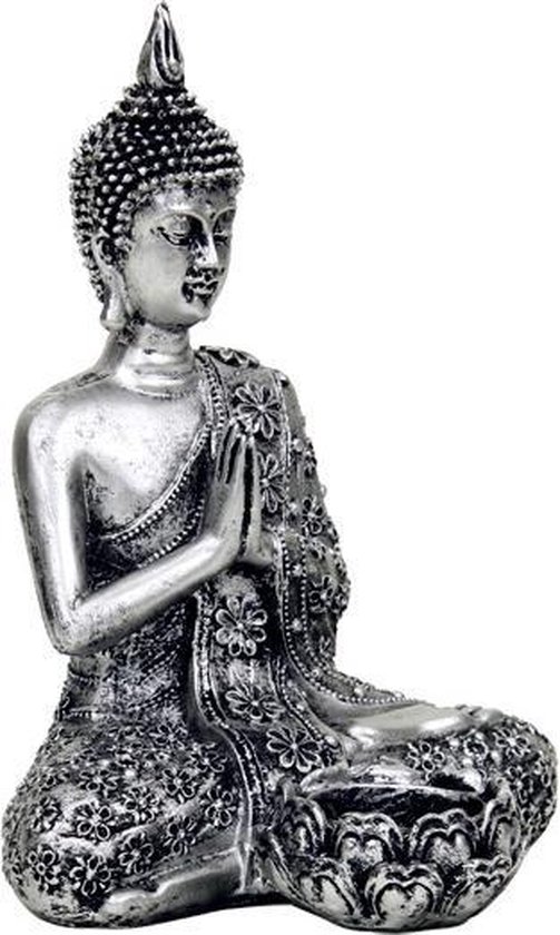 Boeddha met kaarshouder zilverkleurig | 326 g; 20.5 cm - Afbeelding 2