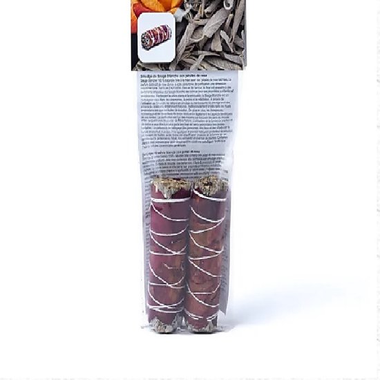 Witte Salie Smudge met Rozenblaadjes | Set van 2 (±10–11 cm) - Afbeelding 2