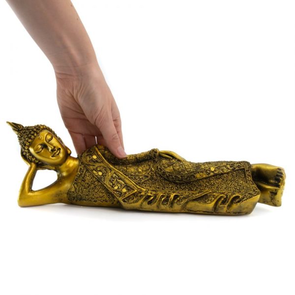 Thaise Boeddha Beeld Liggend Polyresin Goudkleurig | 35 x 8 cm - Afbeelding 2