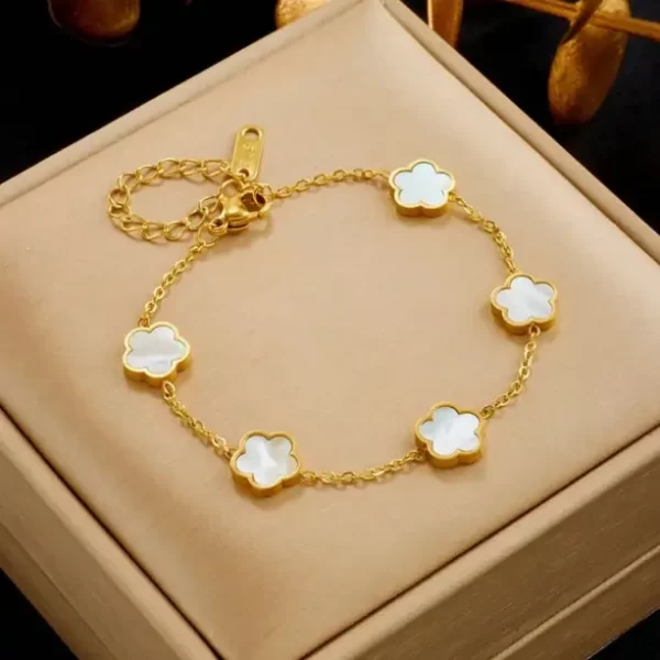 Armband Klaver Gold Plated Wit - Afbeelding 2