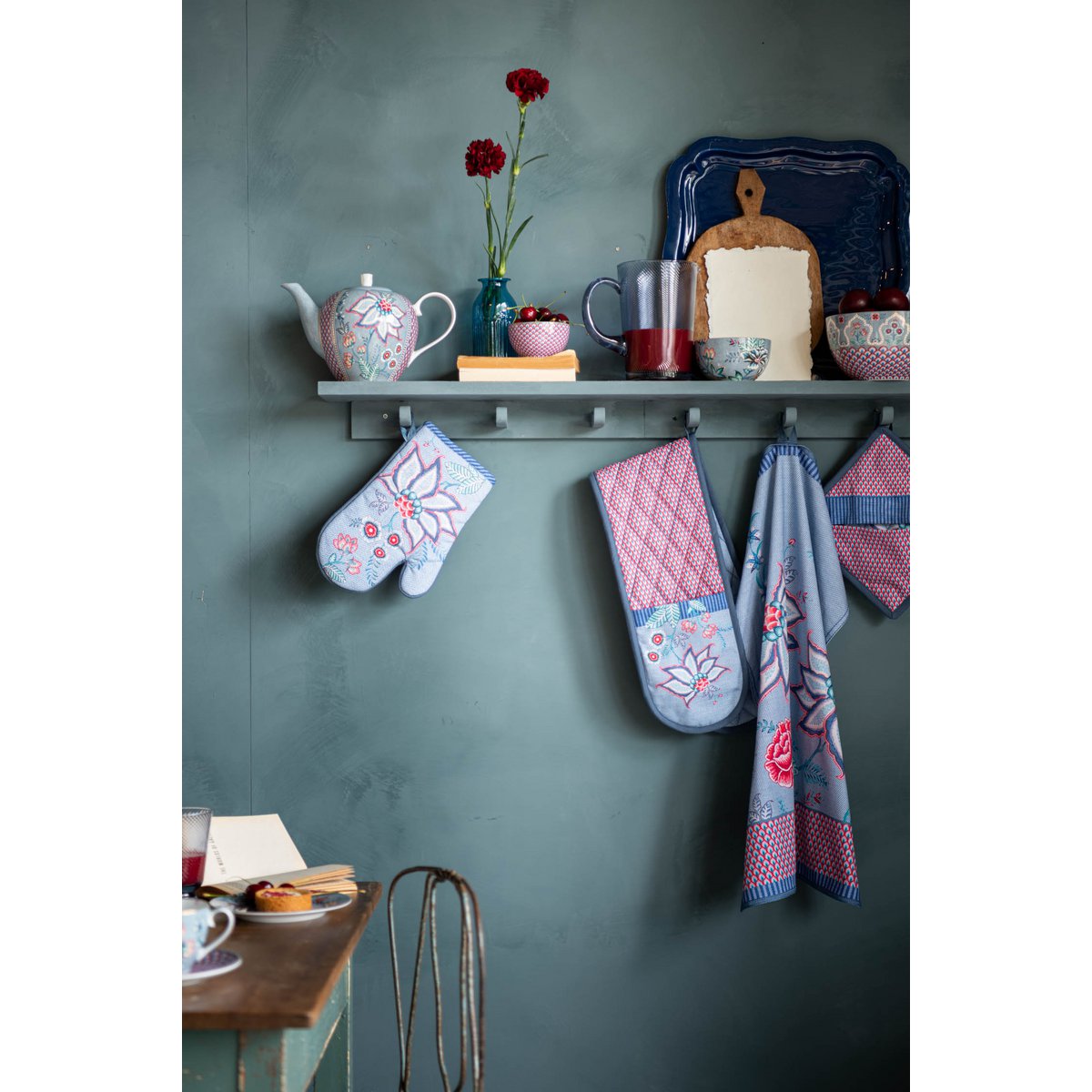 Theedoek Flower Festival Blauw 50x70cm - Afbeelding 5