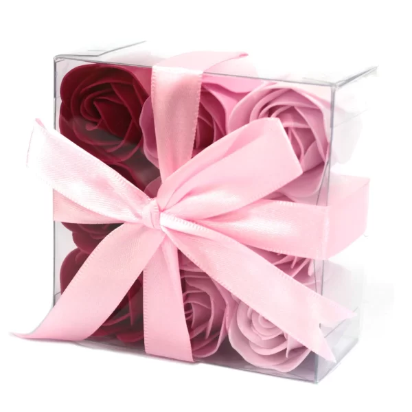 Set van 9 zeepbloemen | roze rozen