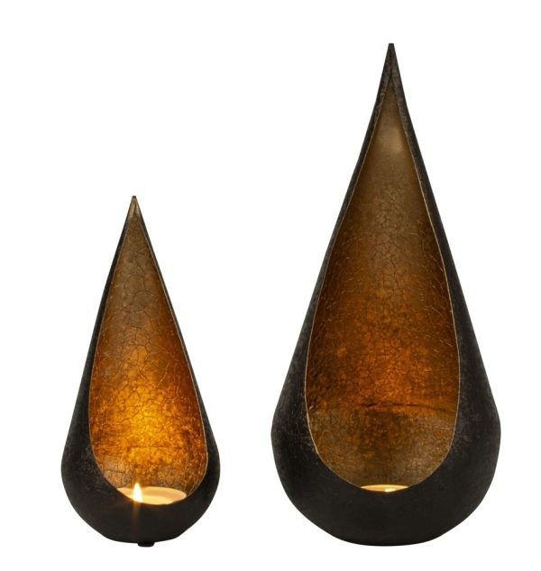 Theelichthouder Teardrop | Zwart Goud | Set