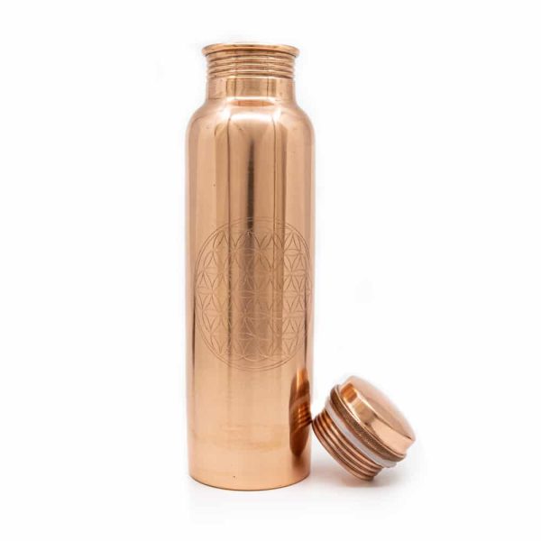 Spiru Koperen Waterfles Flower of Life Geëtst | 900 ml