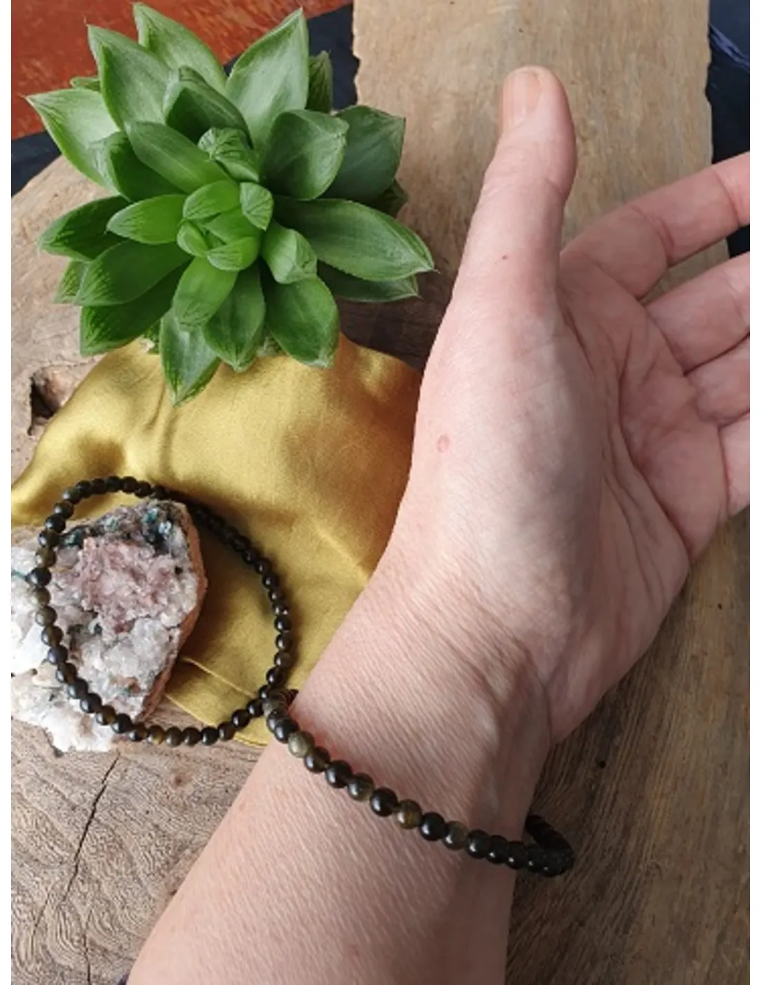 Kralenarmband | Obsidiaan Goud 4 mm - Afbeelding 4