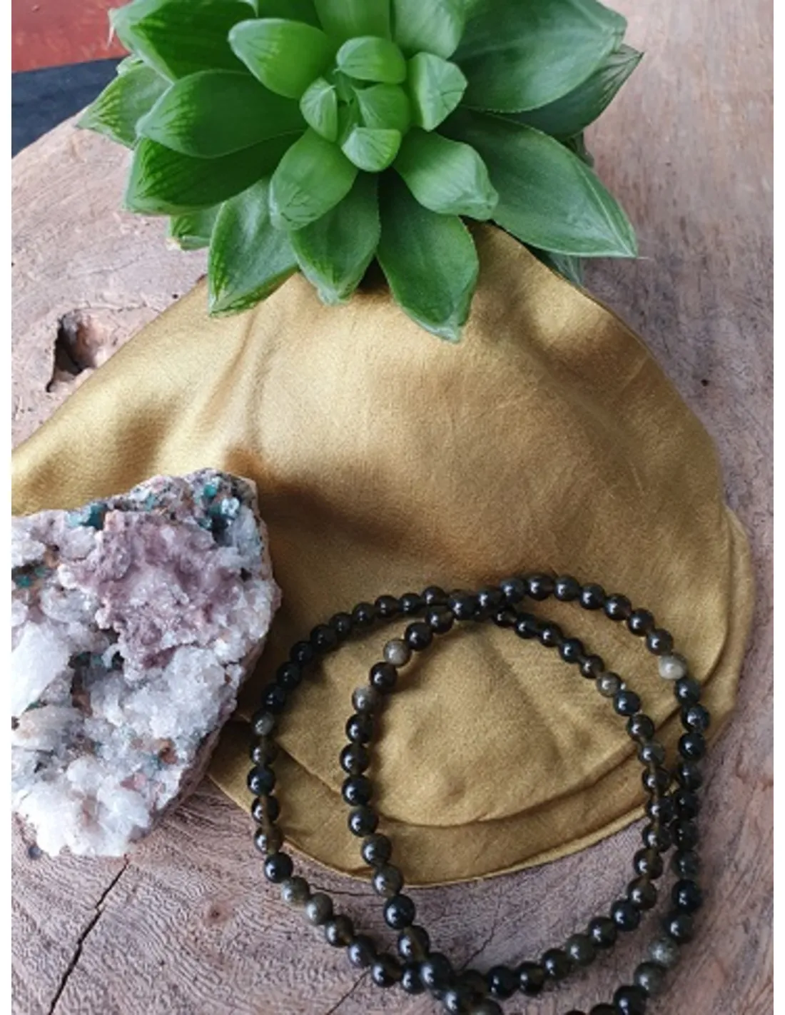 Kralenarmband | Obsidiaan Goud 4 mm - Afbeelding 3