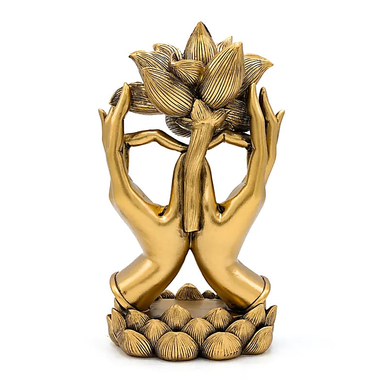 Decoratiebeeld | Handen met Lotus | Goudkleurig | 25 cm - Afbeelding 3