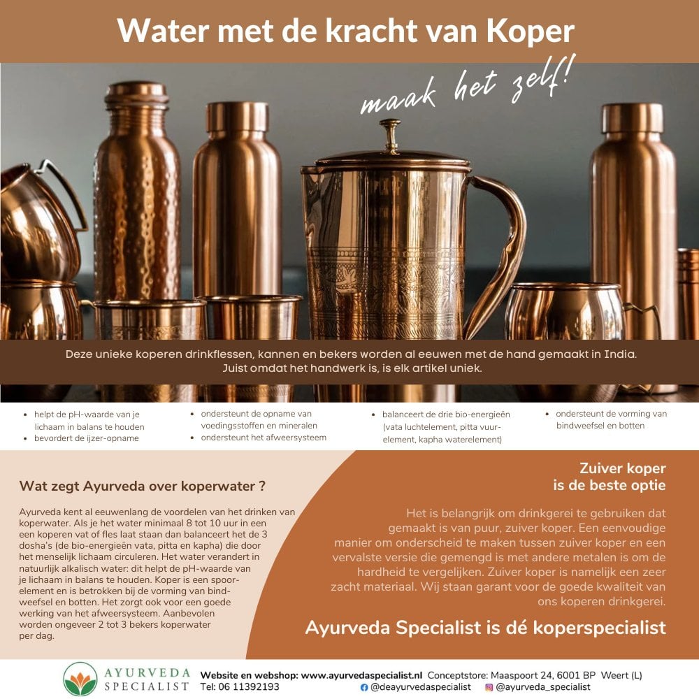 Koperen Waterfles | Gehamerd Gepolijst | ±950 ml - Afbeelding 2