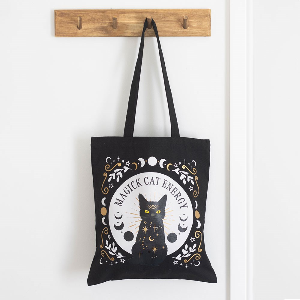Draagtas | Zwarte Kat & Magische Symbolen | ± 39 cm - Afbeelding 2
