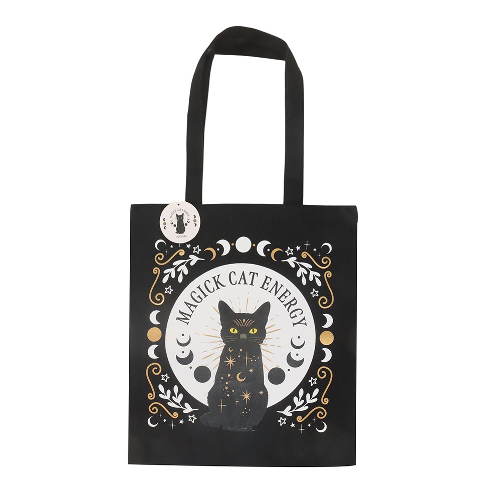 Draagtas | Zwarte Kat & Magische Symbolen | ± 39 cm
